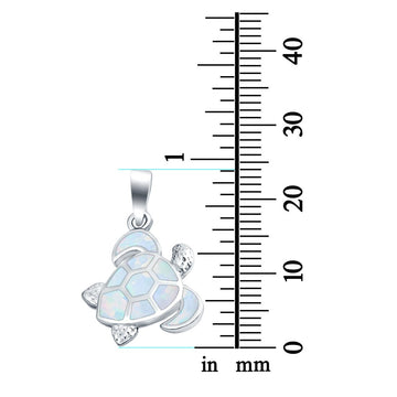 Turtle Pendant Charm Lab Created White Opal 925 Sterling Silver